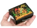 Russian Stunning Folk Art Black Lacquer Box, 