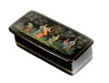 Russian Hand Painted Black Lacquer Box Women Picking Fruit
