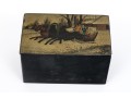 Russian Antique Classic Rectangular Folk Art Black Lacquer Box, Troika Themed
