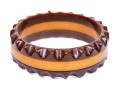 Fabulous Vintage Brown And Yellow Striped Scalloped Edge Bakelite Slip On Bangle