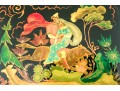 Russian Stunning Folk Art Black Lacquer Box, 