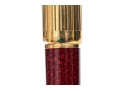 Cartier Iconic Ribbed Marbled Burgundy Composite And Gold Tone Ballpoint Pen