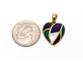 14k Yellow Gold Modish Black, White, Deep Purple And Emerald Green Enamel Heart Pendant