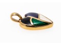 14k Yellow Gold Modish Black, White, Deep Purple And Emerald Green Enamel Heart Pendant