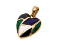 14k Yellow Gold Modish Black, White, Deep Purple And Emerald Green Enamel Heart Pendant