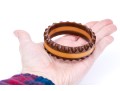 Fabulous Vintage Brown And Yellow Striped Scalloped Edge Bakelite Slip On Bangle