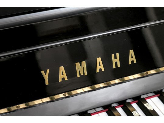 Black Lacquer Upright Yamaha Piano, With Piano Stool.