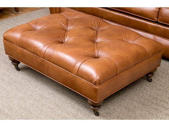 Ethan Allen Leather Upholstered Ottoman On Casters