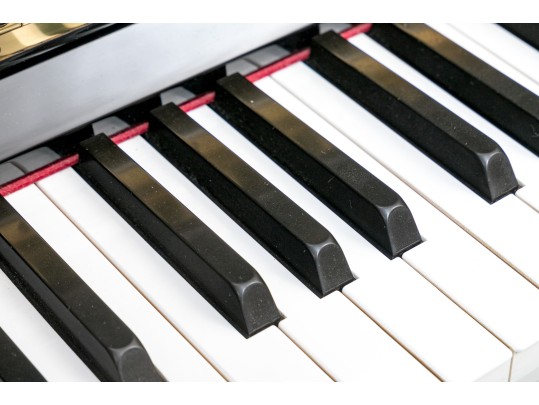 Black Lacquer Upright Yamaha Piano, With Piano Stool.