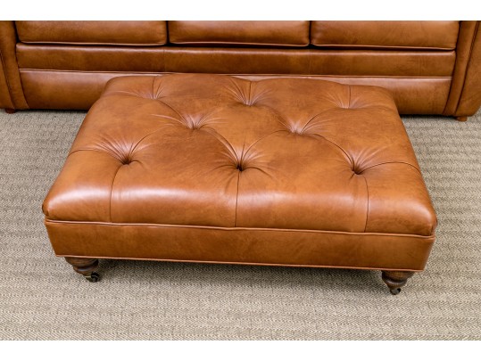 Ethan Allen Leather Upholstered Ottoman On Casters