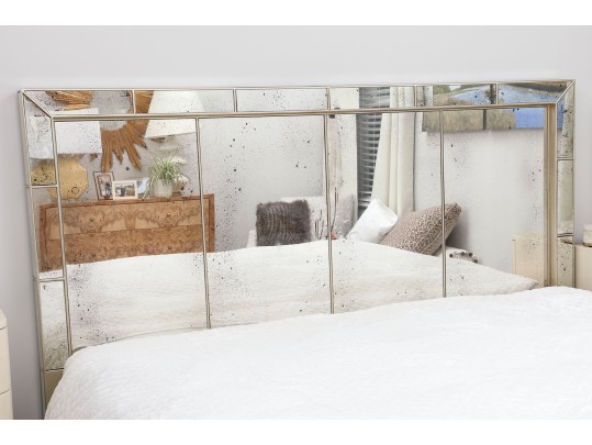 Stylish Antiqued Mirror Queen Headboard