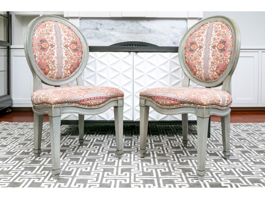 Eclectic Pair Of Upholstered Side Chairs
