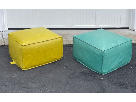 Playful Pair Of Crate & Barrel Leather Upholstered Cushions