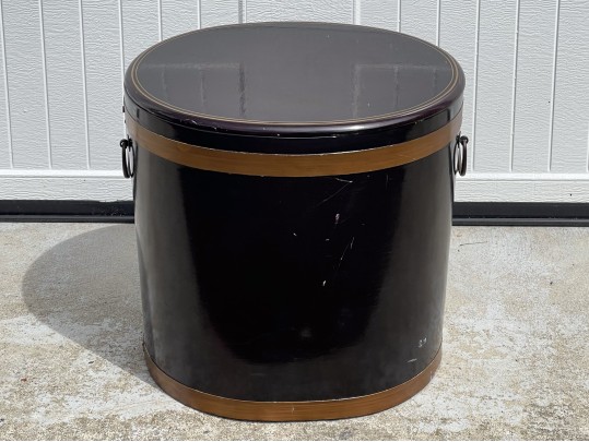 Prominent Black And Gilt Twin Handled Storage Vessel