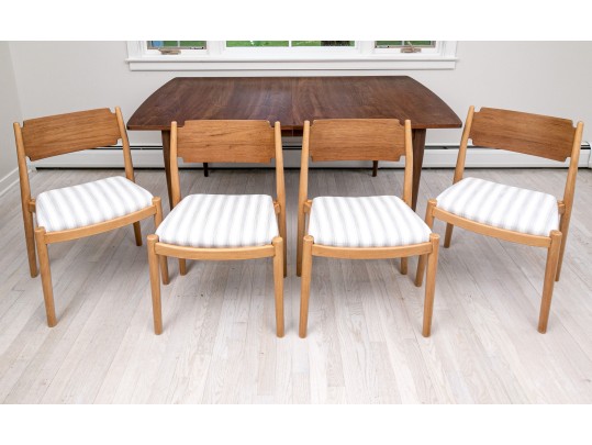 Set Of Four MCM Style Mortice And Tenon Modern Upholstered Side Chairs