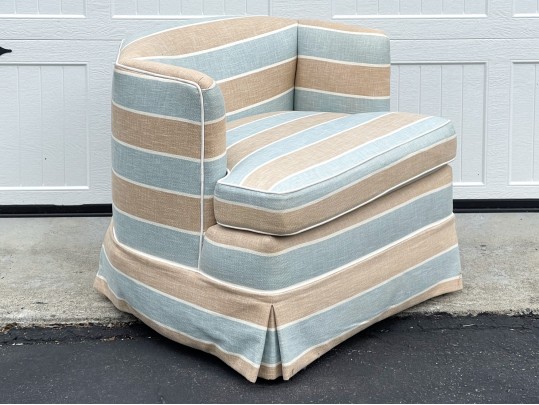 Handsome Striped Upholstered Wingback Chair