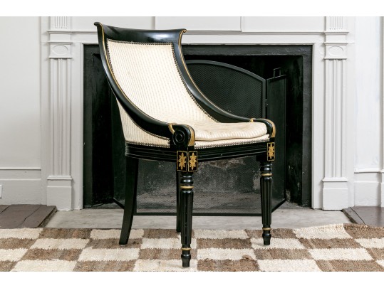 Fabulous Regency Style Gilt And Ebonized Upholstered Chair, Reupholstery Project