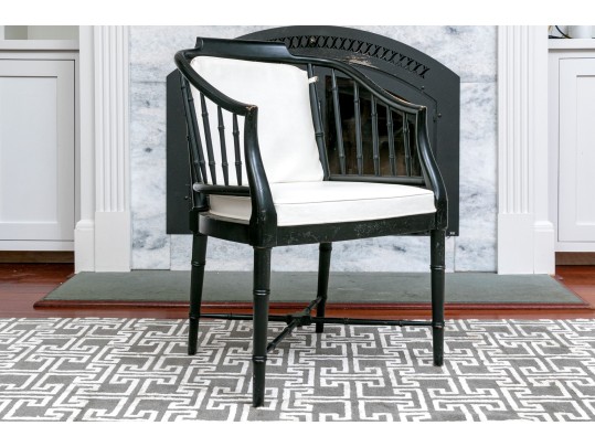 Chic Faux Bamboo Carved And Ebonized Armchair