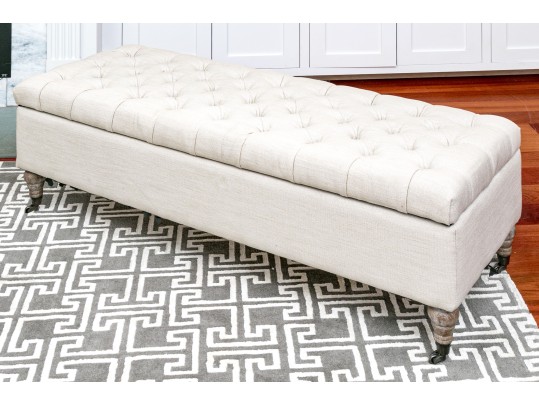 Tufted, Upholstered Storage Bench With Casters