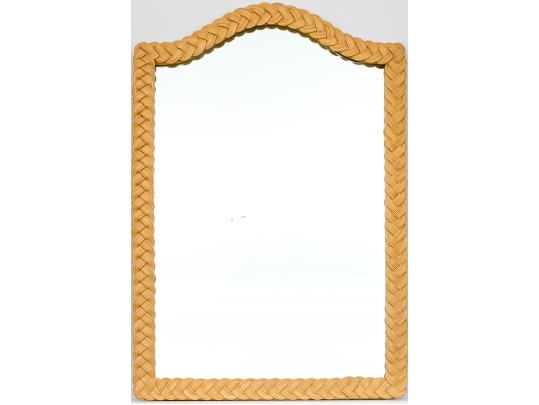 Handsome Bent Wood And Woven Wicker Framed Mirror