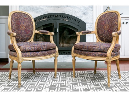 Chic Pair Of Custom Upholstered Fauteuils
