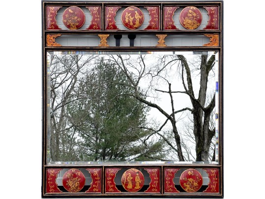 Fabulous Chinoiserie Style Framed Beveled Edge Mirror