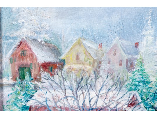 Fabulous Winter Village Scene Oil On Canvas