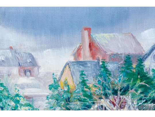 Fabulous Winter Village Scene Oil On Canvas