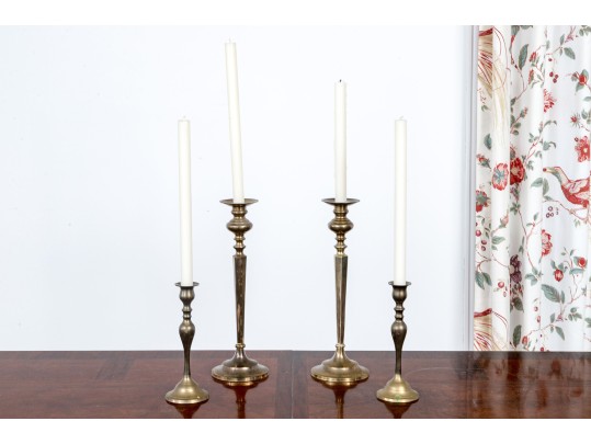 Collection Of 2 Pairs Of Brass Candlesticks