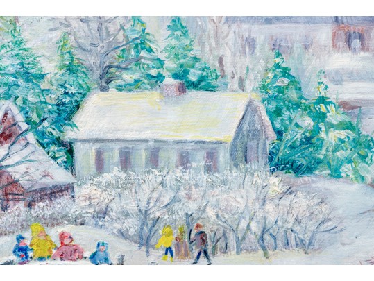 Fabulous Winter Village Scene Oil On Canvas