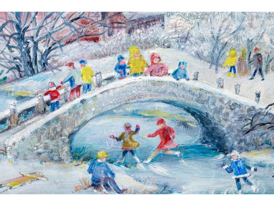 Fabulous Winter Village Scene Oil On Canvas