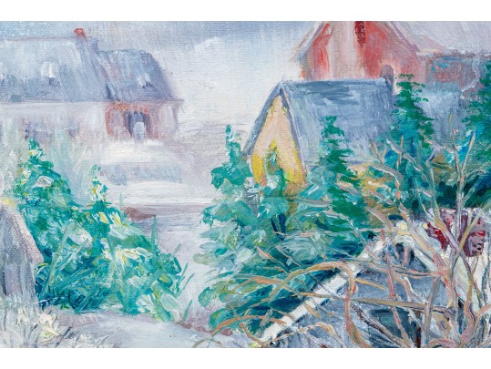 Fabulous Winter Village Scene Oil On Canvas