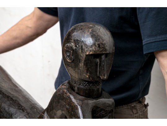 Antique African Tribal Large Scale Sculpture- Figure On Horseback