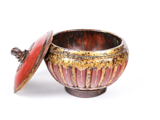 South Asian Carved, Lacquered And Gilt Box