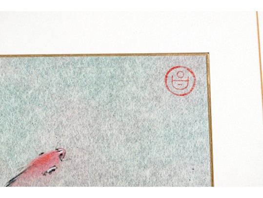 Chinese Watercolor Diptych On Paper, Fish Swimming