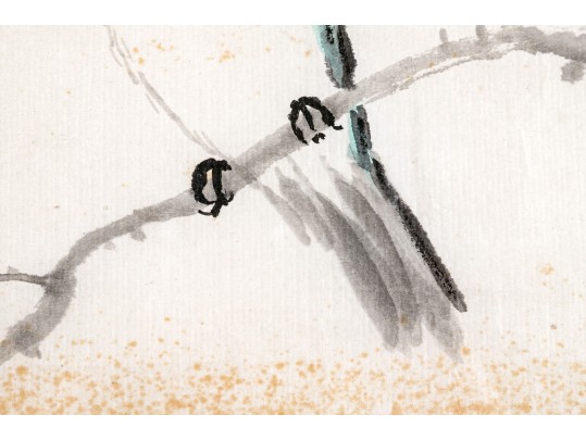 Chinese Watercolor On Paper, Song Bird In A Tree