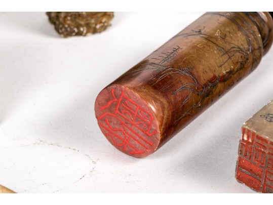 Large Collection Of Chinese Stone Chops And Seals With Other Items