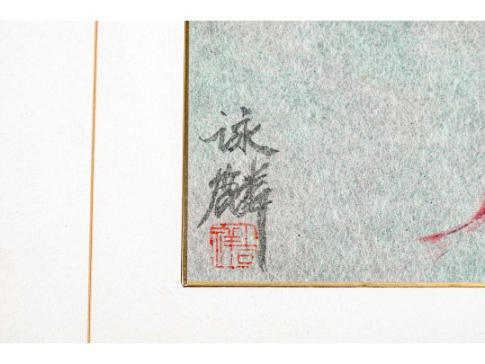 Chinese Watercolor Diptych On Paper, Fish Swimming