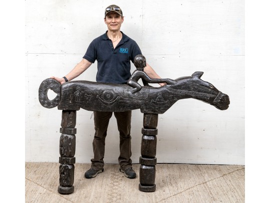 Antique African Tribal Large Scale Sculpture- Figure On Horseback