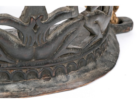 Carved Tribal Wooden Demilune Object