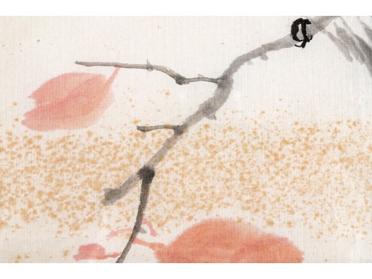 Chinese Watercolor On Paper, Song Bird In A Tree