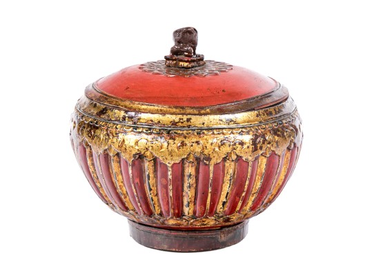 South Asian Carved, Lacquered And Gilt Box