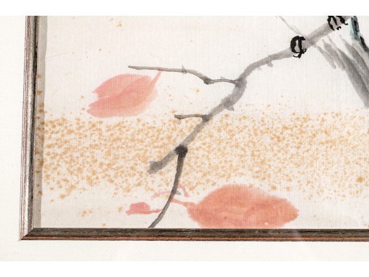 Chinese Watercolor On Paper, Song Bird In A Tree