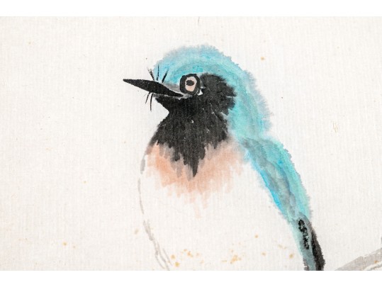 Chinese Watercolor On Paper, Song Bird In A Tree
