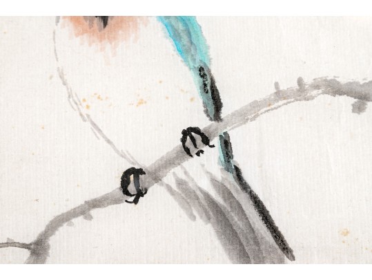 Chinese Watercolor On Paper, Song Bird In A Tree