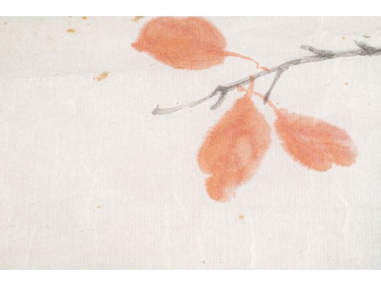 Chinese Watercolor On Paper, Song Bird In A Tree