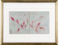 Chinese Watercolor Diptych On Paper, Fish Swimming