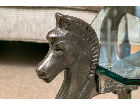 Fabulous Horse Finial Glass Coffee Table