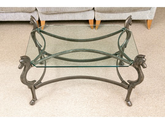 Fabulous Horse Finial Glass Coffee Table