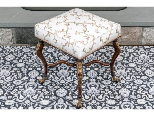 Louis XVI Style Brass Mounted, Upholstered Stool / Ottoman